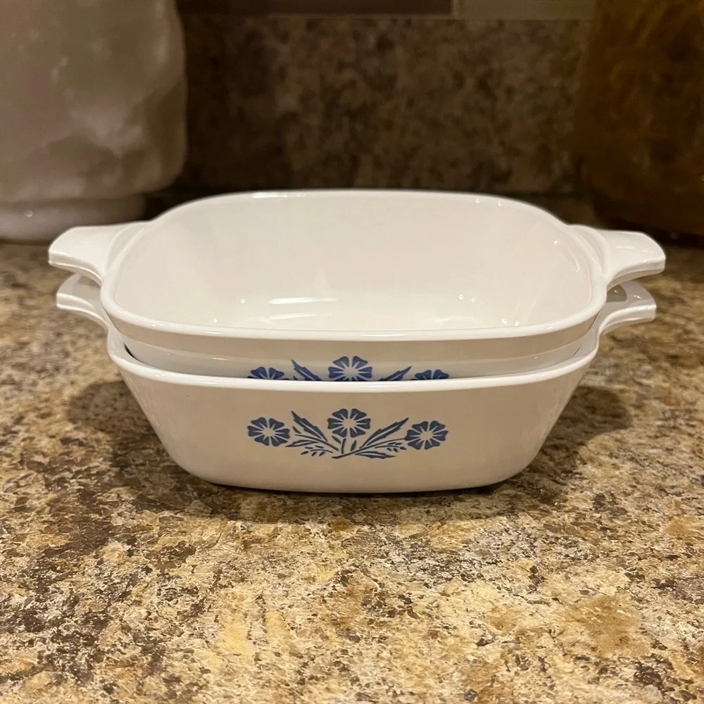 Vintage Corning Ware Petite Pans Baking Dishes Blue Floral Set of 2 Made in USA